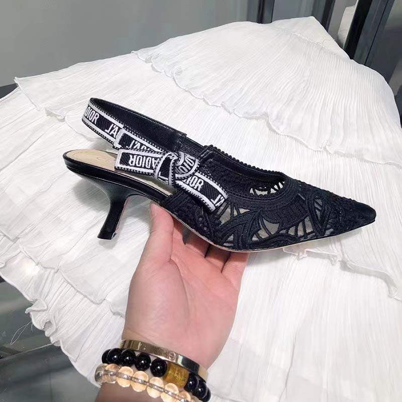 Dior Women CD J’Adior Slingback Pump Black Macramé Embroidered Cotton