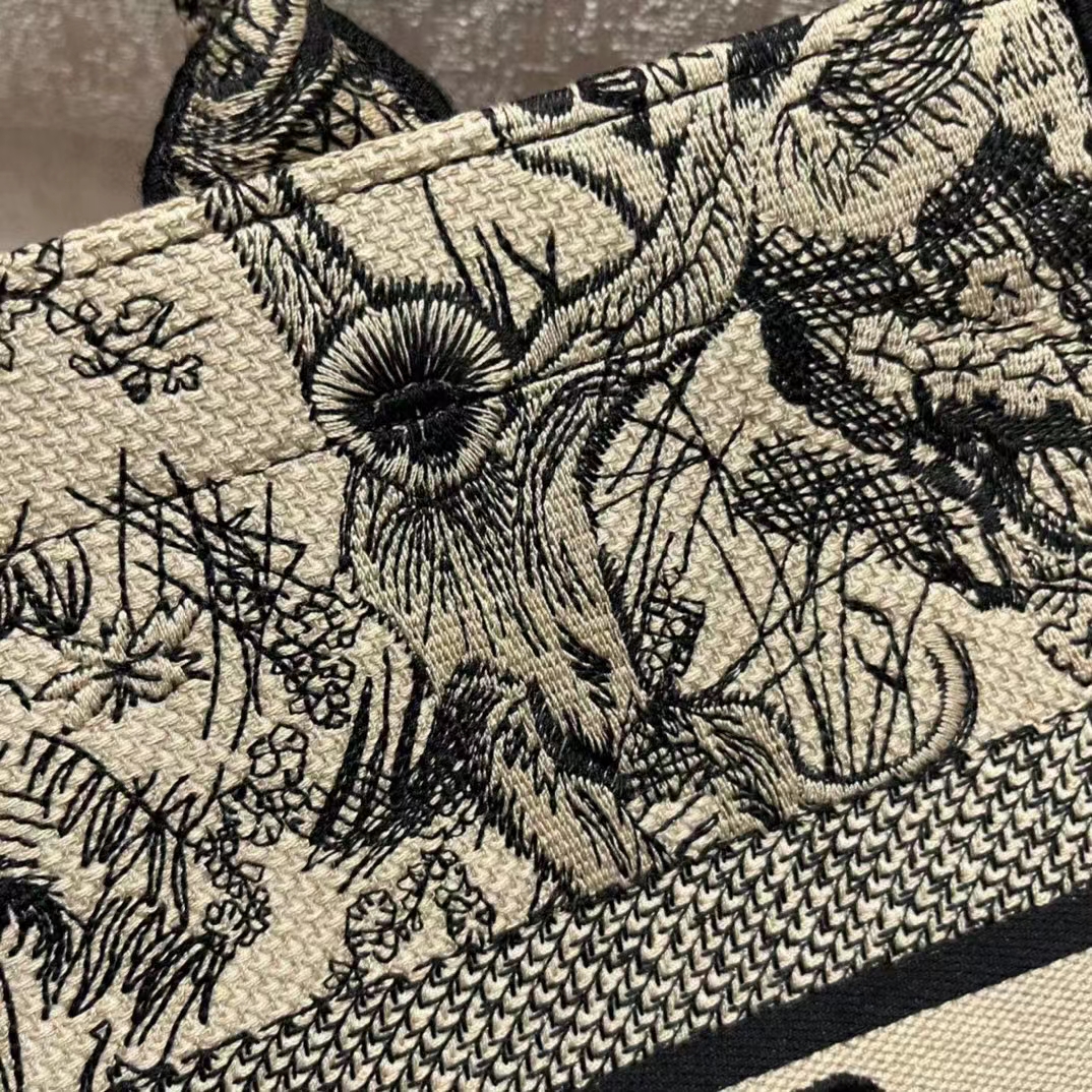 Dior Women CD Medium Book Tote Brown Toile De Jouy Embroidery