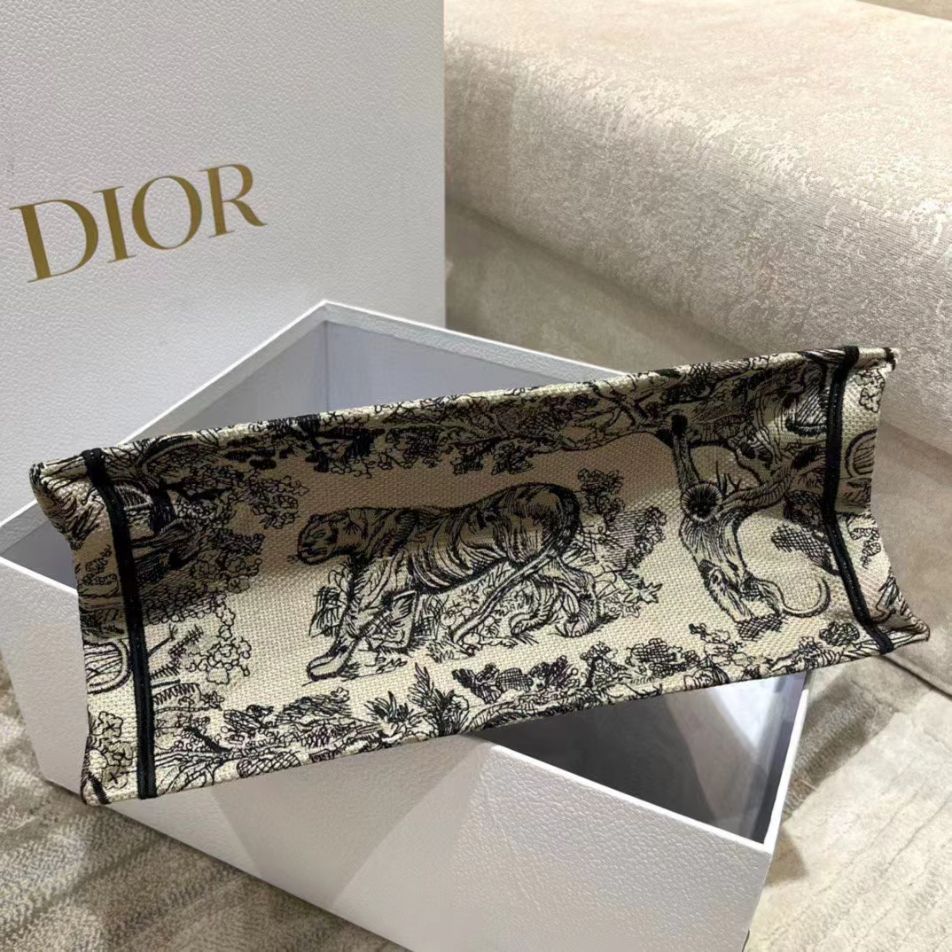 Dior Women CD Medium Book Tote Brown Toile De Jouy Embroidery