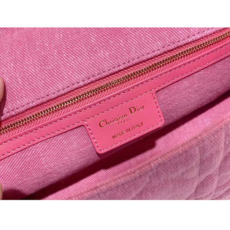 Dior Women CD Medium Dior Caro Bag Bright Pink Macrocannage Denim