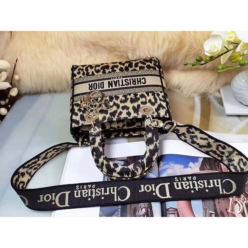 Dior Women CD Medium Lady D-Lite Bag Beige Multicolor Mizza Embroidery