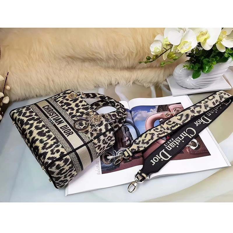 Dior Women CD Medium Lady D-Lite Bag Beige Multicolor Mizza Embroidery