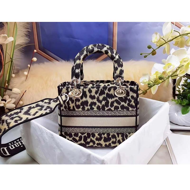 Dior Women CD Medium Lady D-Lite Bag Beige Multicolor Mizza Embroidery