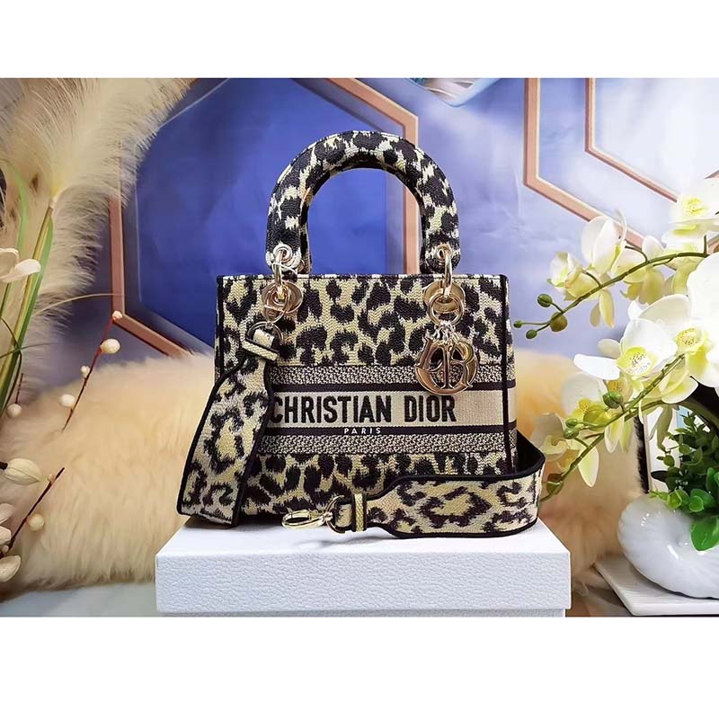 Dior Women CD Medium Lady D-Lite Bag Beige Multicolor Mizza Embroidery