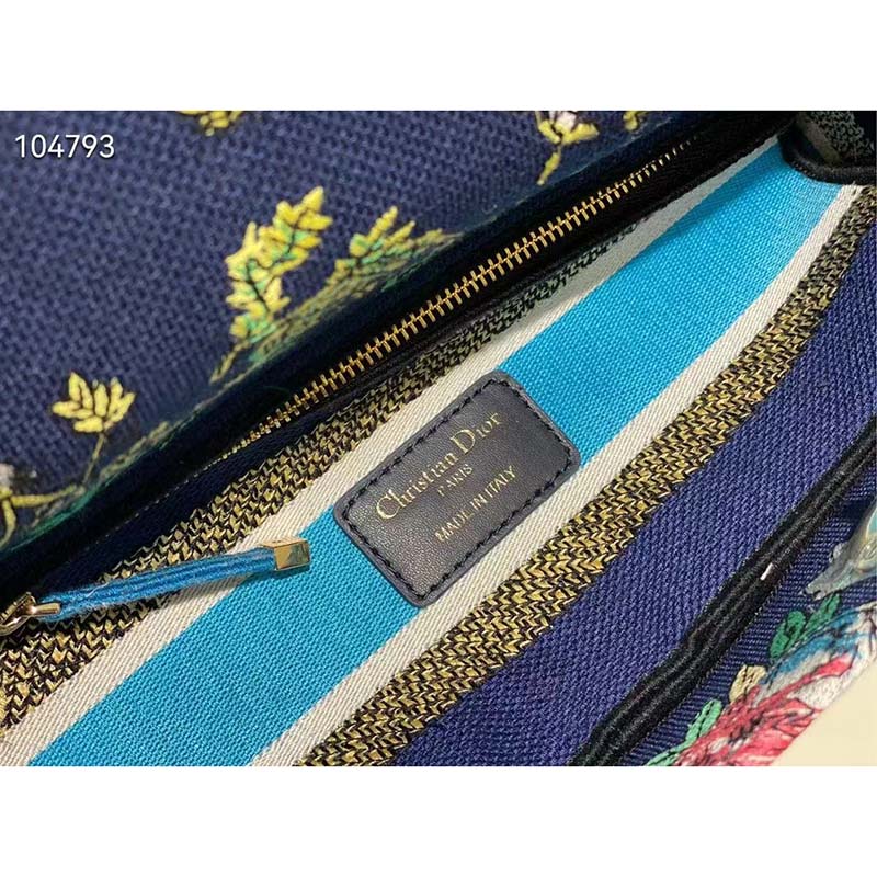 Dior Women CD Medium Lady D-Lite Bag Blue Multicolor D-Constellation Embroidery