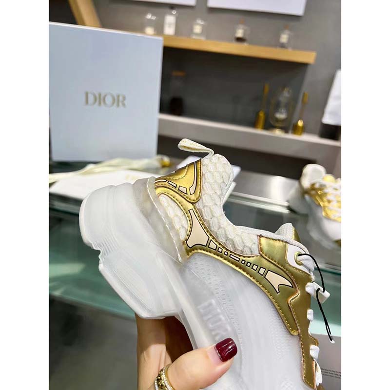 Dior Women CD Shoes Dior Vibe Sneaker White Mesh Gold Tone Technical Fabric