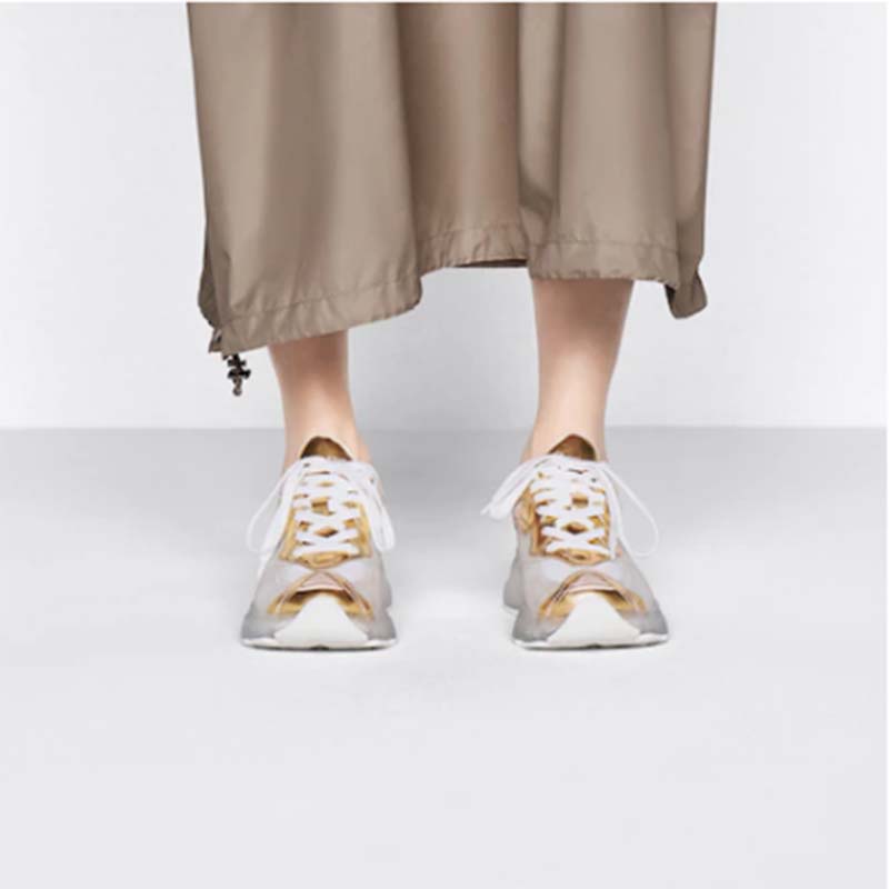 Dior Women CD Shoes Dior Vibe Sneaker White Mesh Gold Tone Technical Fabric