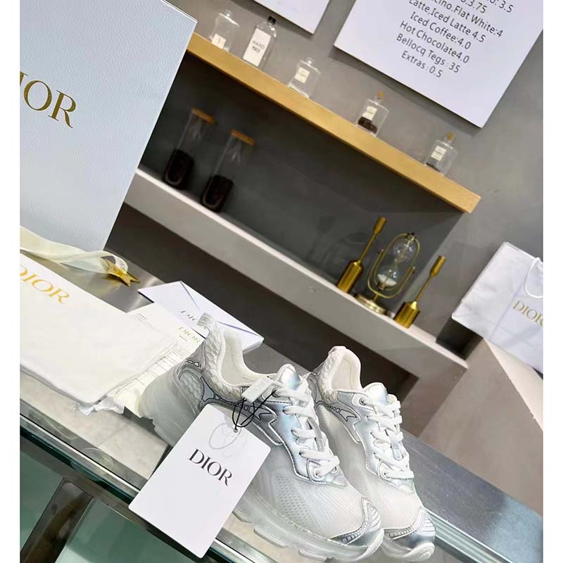 Dior Women CD Shoes Dior Vibe Sneaker White Mesh Silver Tone Technical Fabric