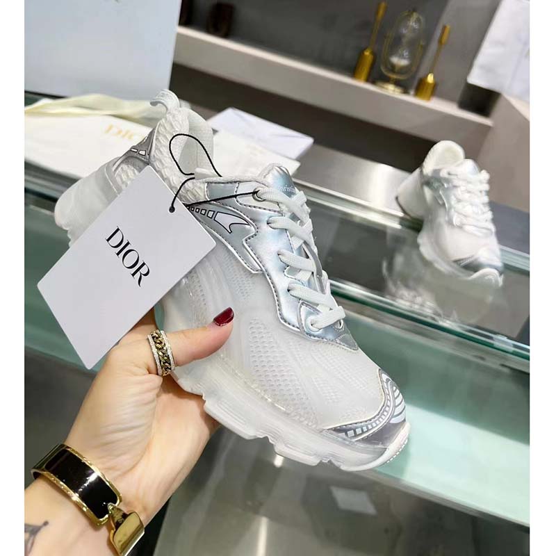 Dior Women CD Shoes Dior Vibe Sneaker White Mesh Silver Tone Technical Fabric