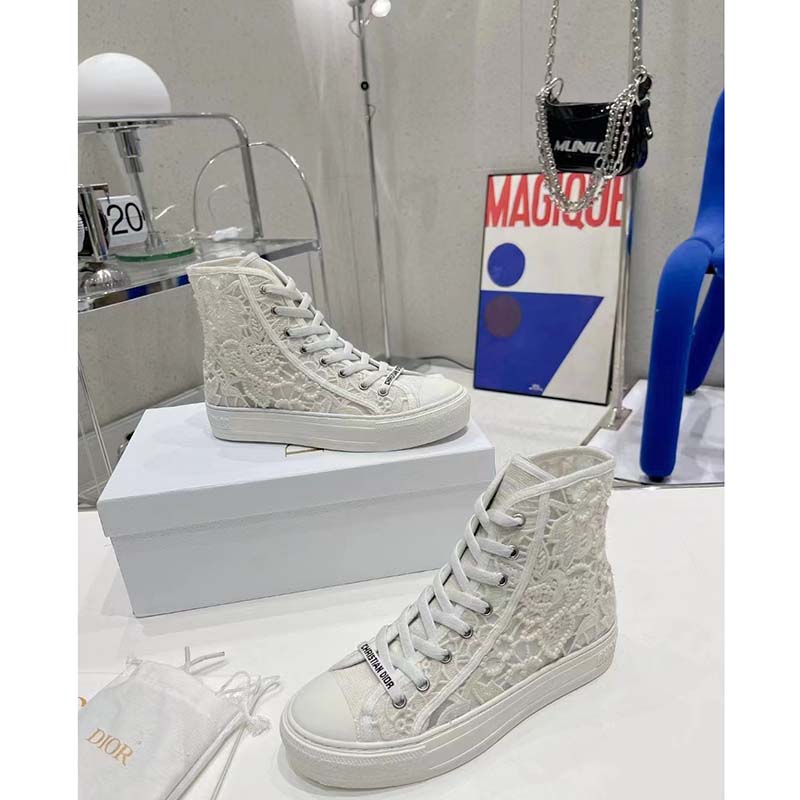 Dior Women CD Shoes Walk’n’Dior Sneaker White Macramé Embroidered Cotton