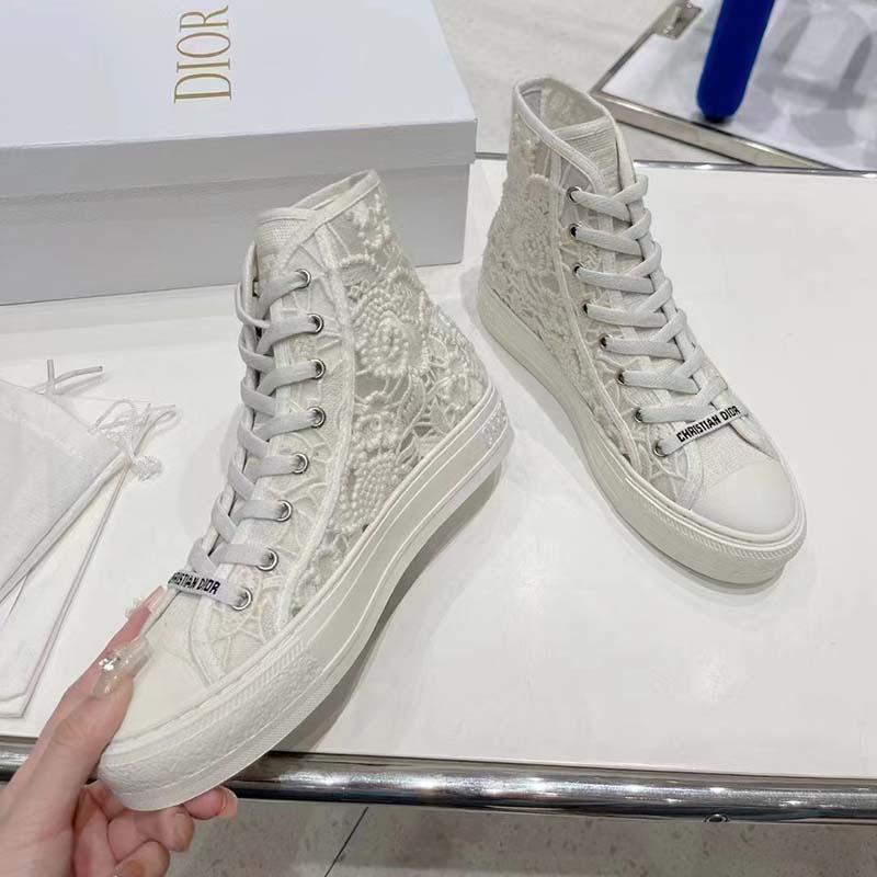 Dior Women CD Shoes Walk’n’Dior Sneaker White Macramé Embroidered Cotton