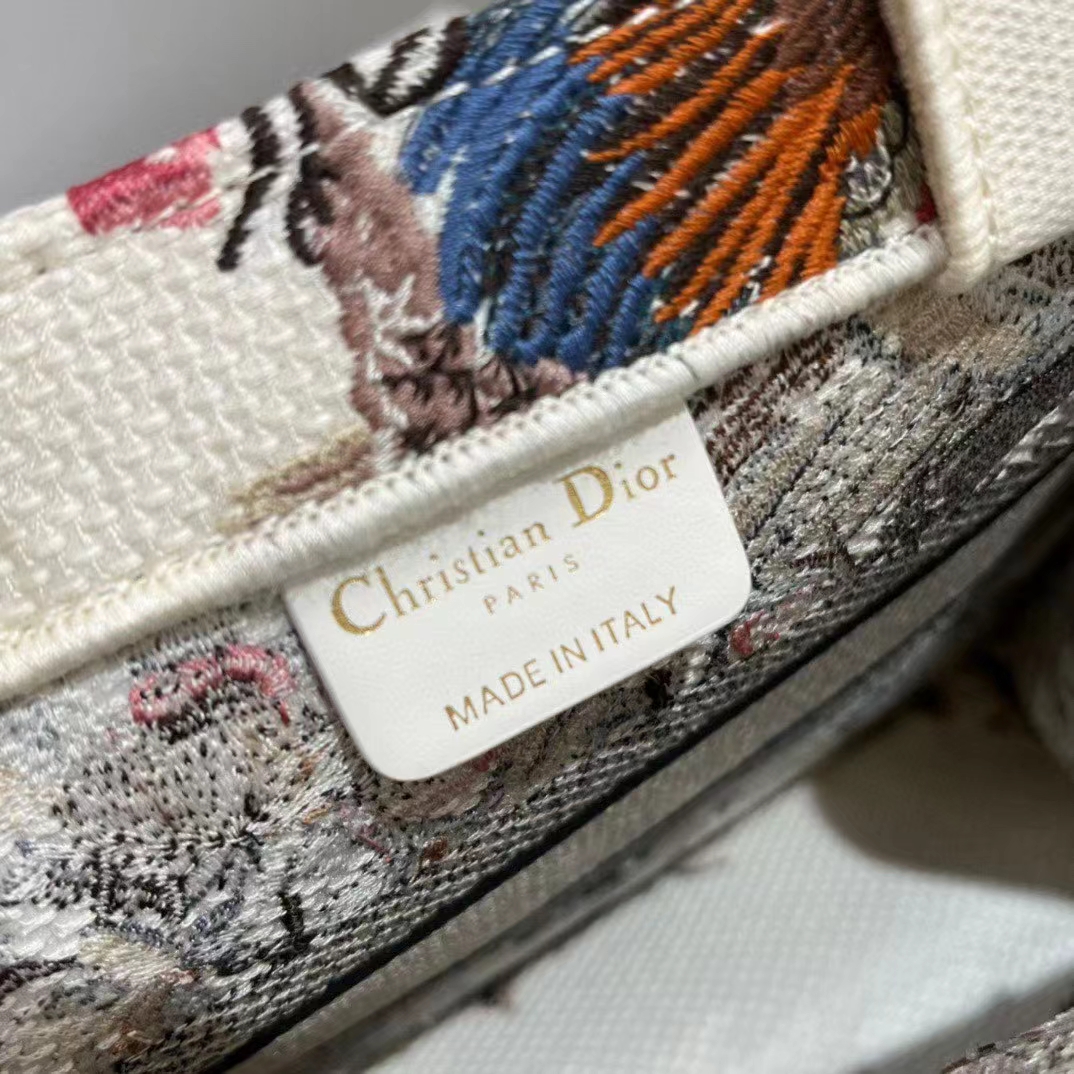 Dior Women CD Small Book Tote Latte Multicolor Dior Jardin D’Hiver Embroidery