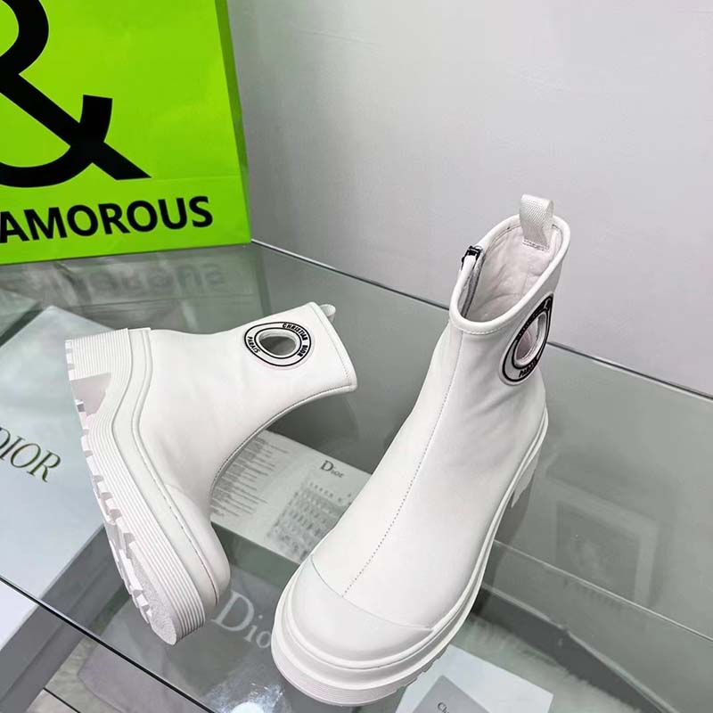 Dior Women CD Symbol Ankle Boot White Supple Calfskin 15 Cm High