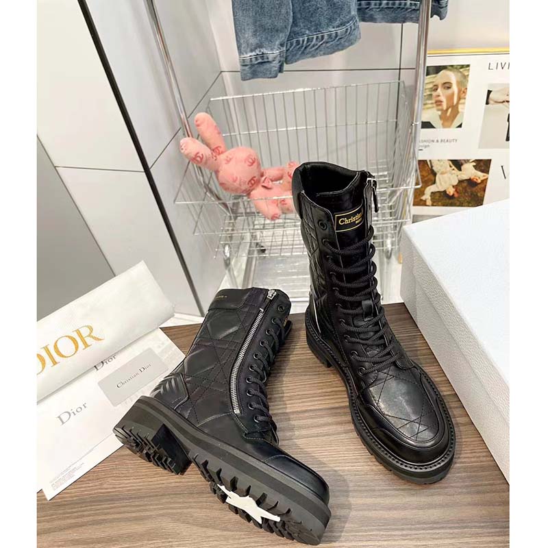 Dior Women D-Leader Ankle Boot Black Quilted Cannage Calfskin