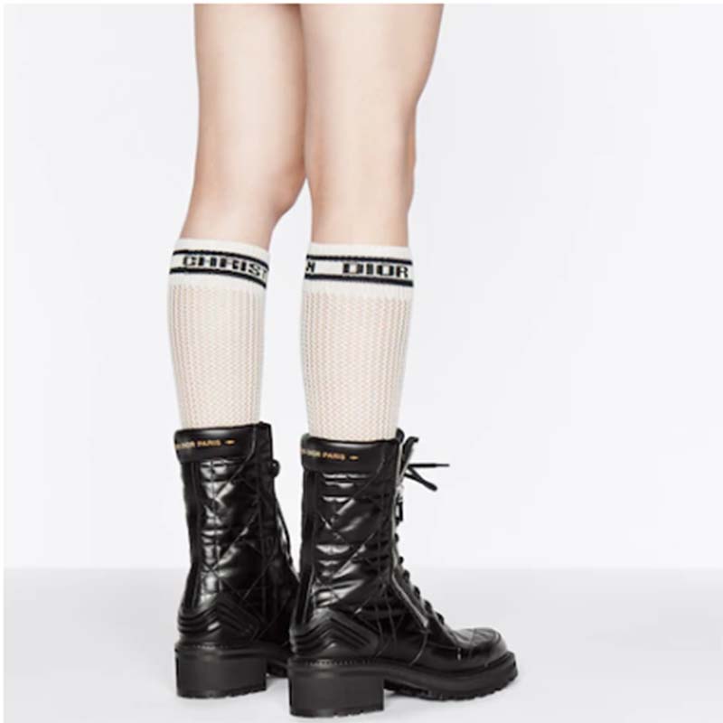 Dior Women D-Leader Ankle Boot Black Quilted Cannage Calfskin