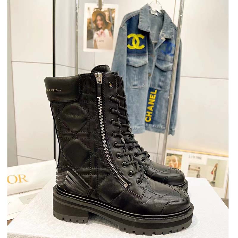 Dior Women D-Leader Ankle Boot Black Quilted Cannage Calfskin