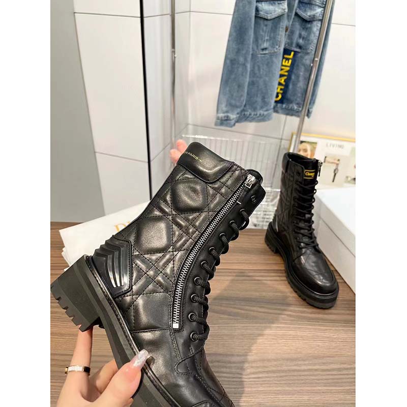 Dior Women D-Leader Ankle Boot Black Quilted Cannage Calfskin