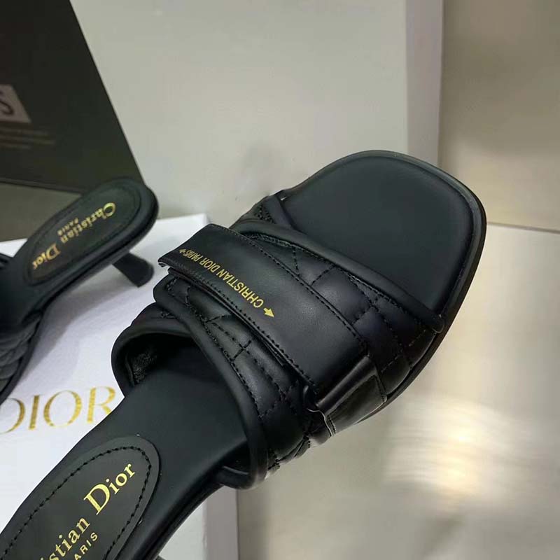 Dior Women Shoes CD Dio(r) Evolution Heeled Slide Black Quilted Cannage Calfskin