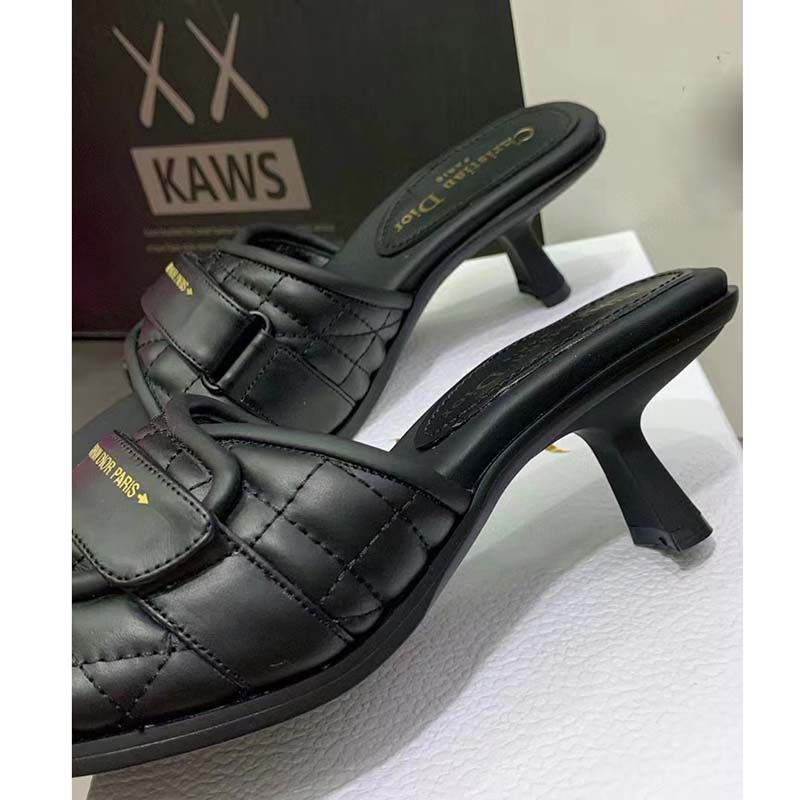 Dior Women Shoes CD Dio(r) Evolution Heeled Slide Black Quilted Cannage Calfskin