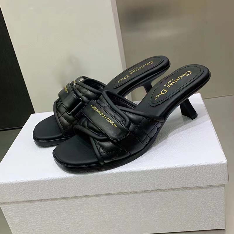 Dior Women Shoes CD Dio(r) Evolution Heeled Slide Black Quilted Cannage Calfskin