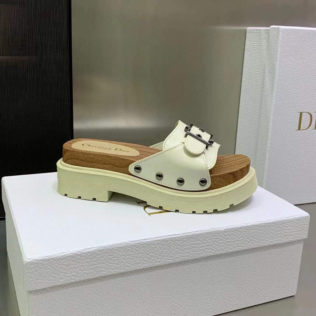 Dior Women Shoes CD Diorquake Strap Slide White Calfskin