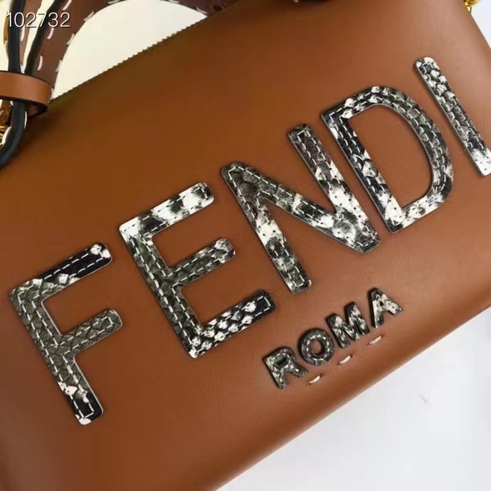 Fendi FF Women By The Way Medium Light Brown Leather Elaphe Boston Bag