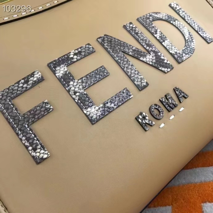 Fendi FF Women Sunshine Medium Beige Leather Elaphe Shopper
