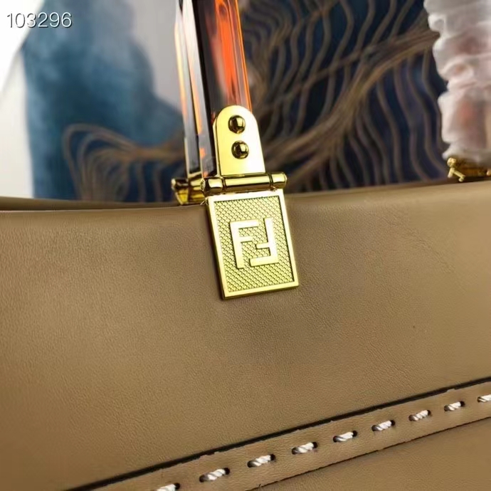 Fendi FF Women Sunshine Medium Beige Leather Elaphe Shopper