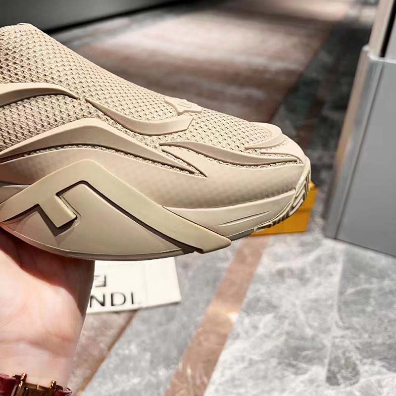 Fendi Unisex FF Fendi Flow Beige Mesh Running Sneakers