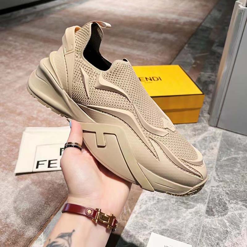 Fendi Unisex FF Fendi Flow Beige Mesh Running Sneakers