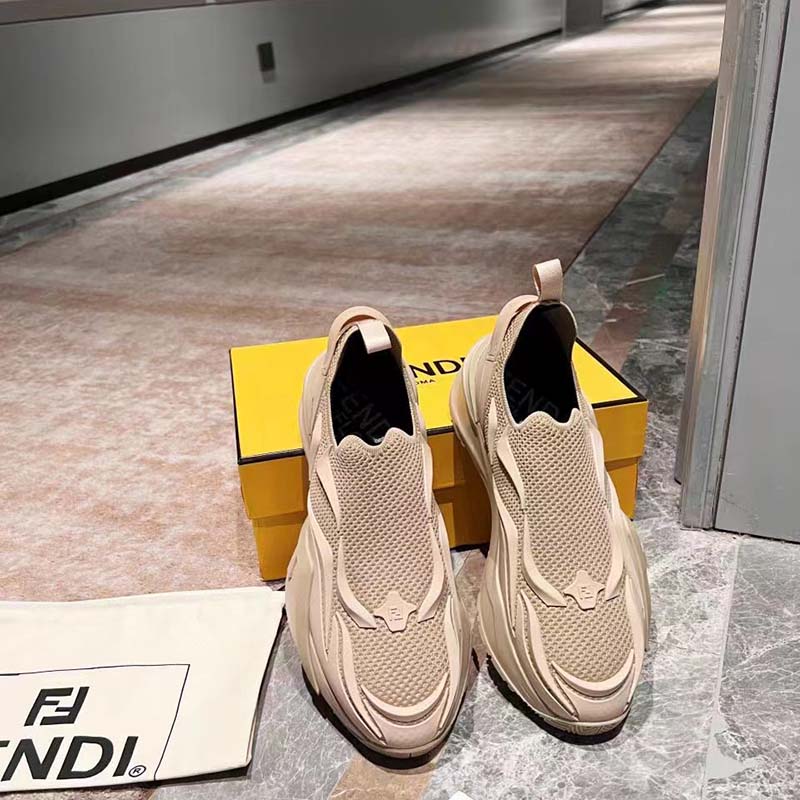 Fendi Unisex FF Fendi Flow Beige Mesh Running Sneakers