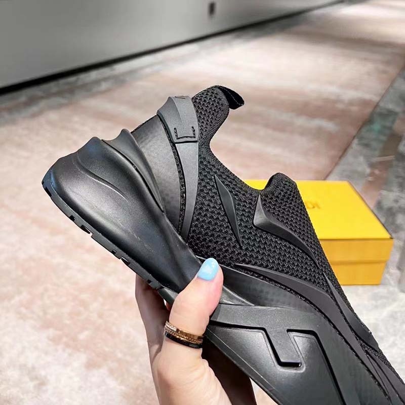 Fendi Unisex FF Fendi Flow Black Mesh Running Sneakers