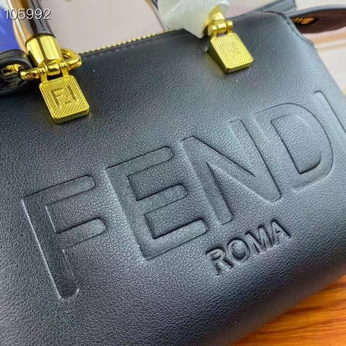 Fendi Women FF By The Way Mini Small Black Leather Boston Bag