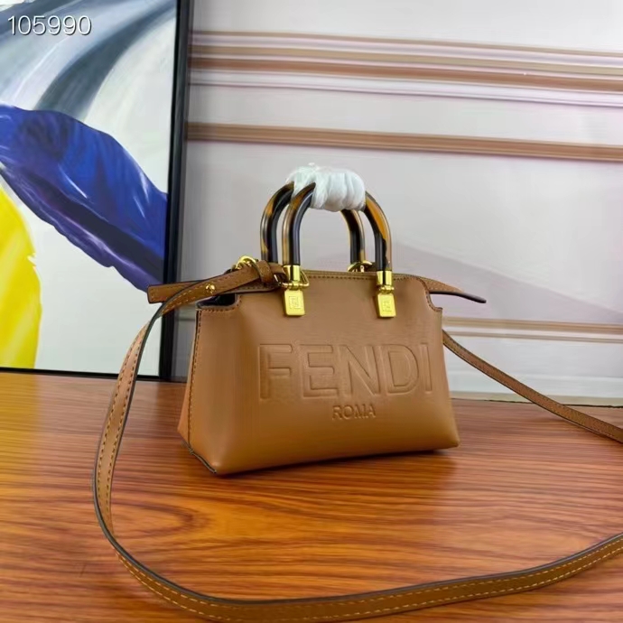 Fendi Women FF By The Way Mini Small Boston Bag Dove Gray Leather