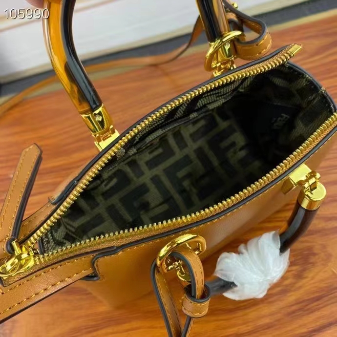 Fendi Women FF By The Way Mini Small Boston Bag Dove Gray Leather