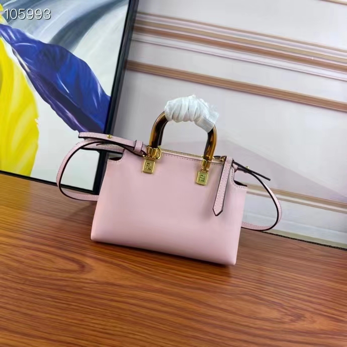 Fendi Women FF By The Way Mini Small Boston Bag Light Pink Leather