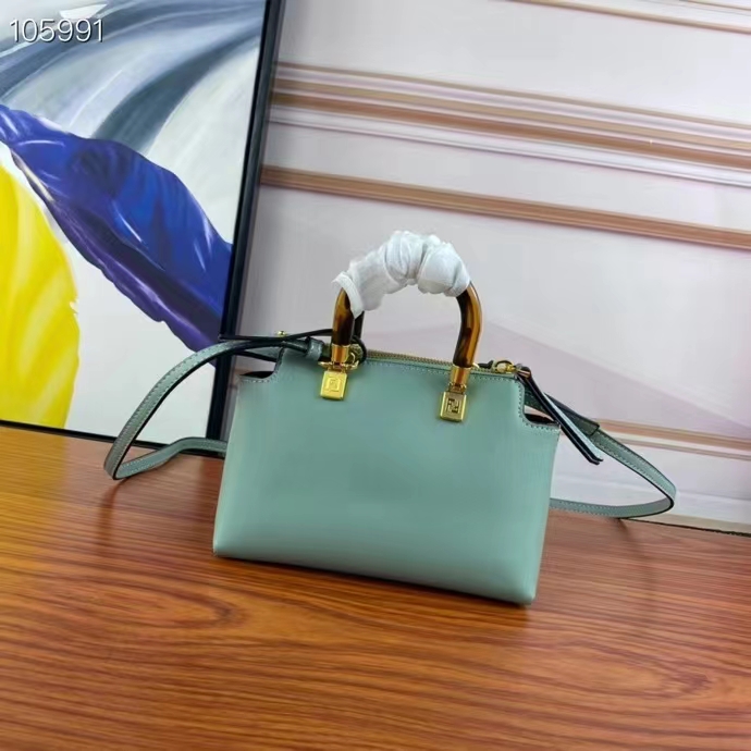 Fendi Women FF By The Way Mini Small Boston Bag Mint Green Leather