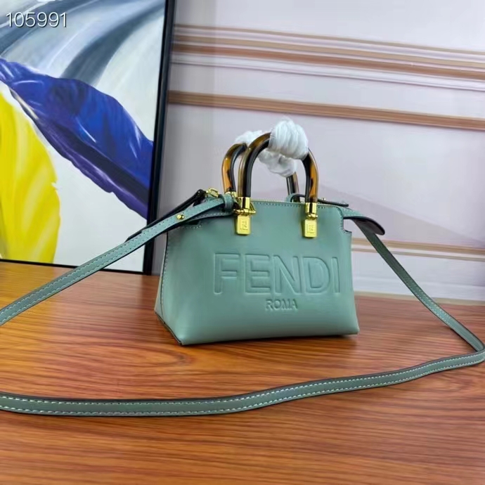Fendi Women FF By The Way Mini Small Boston Bag Mint Green Leather