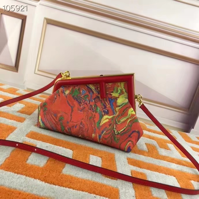 Fendi Women FF First Medium Red Marble Fabric Bag