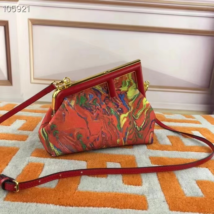 Fendi Women FF First Medium Red Marble Fabric Bag