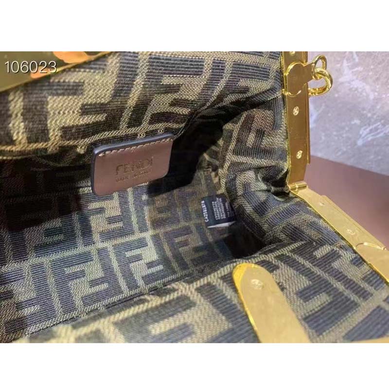 Fendi Women FF First Small Bag Beige Braided Leather Bag