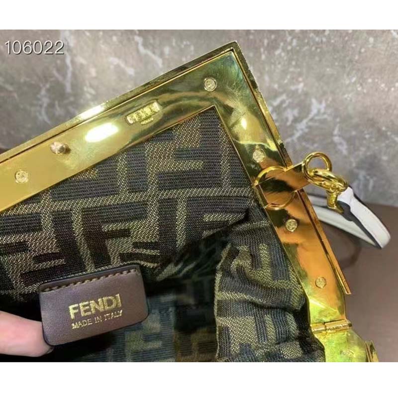 Fendi Women FF First Small Bag Mint Green Leather Interlace Bag