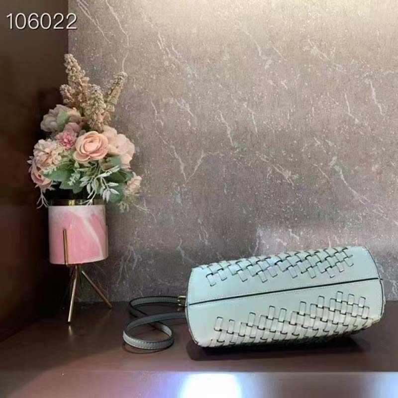 Fendi Women FF First Small Bag Mint Green Leather Interlace Bag