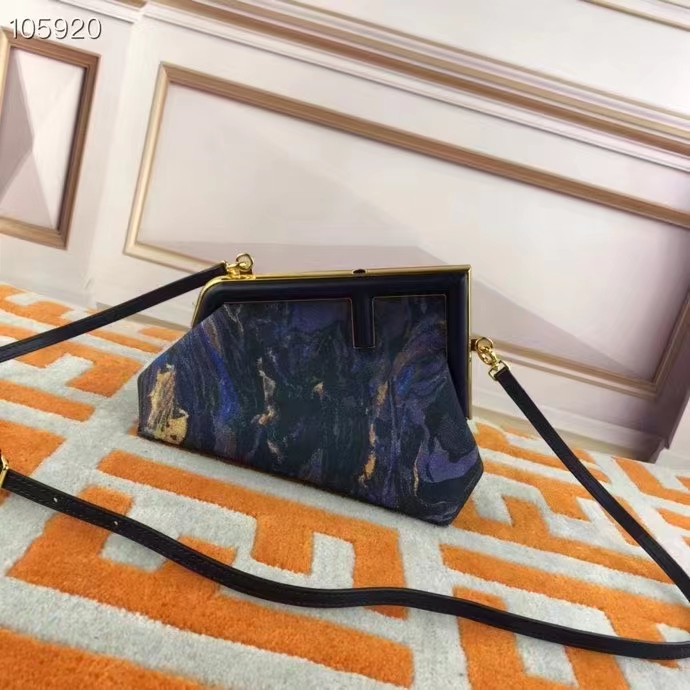 Fendi Women FF First Small Blue Marbled Fabric Bag