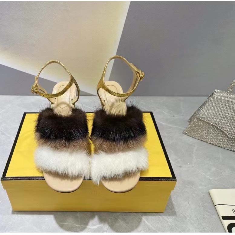 Fendi Women FF First White Mink High-Heeled Slingbacks 9.5 cm Heel