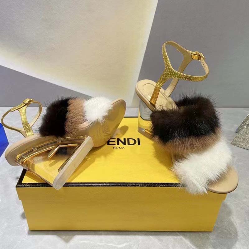 Fendi Women FF First White Mink High-Heeled Slingbacks 9.5 cm Heel