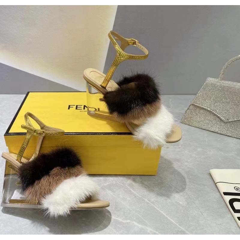 Fendi Women FF First White Mink High-Heeled Slingbacks 9.5 cm Heel