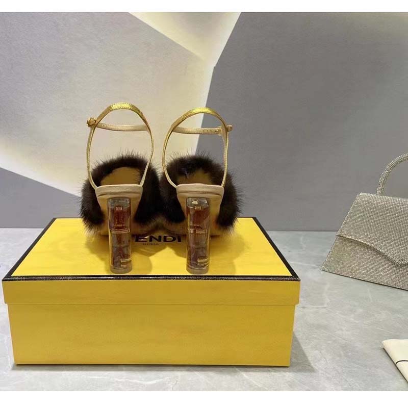 Fendi Women FF First White Mink High-Heeled Slingbacks 9.5 cm Heel