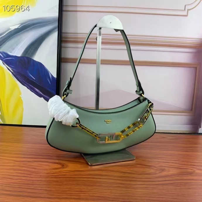 Fendi Women FF O’Lock Swing Mint Green Leather Pouch