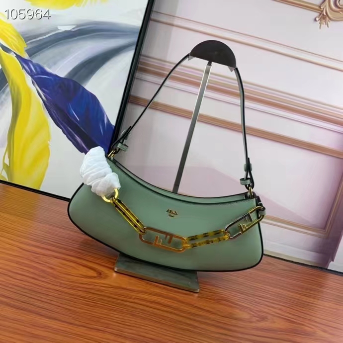 Fendi Women FF O’Lock Swing Mint Green Leather Pouch